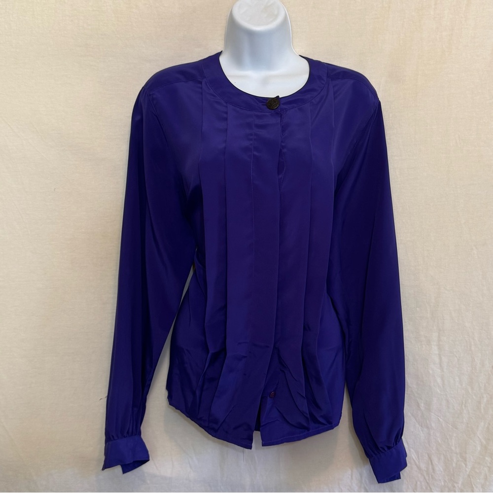I-38 Lindsey Blake PLUS SIZE‎ 14 Vintage Purple Pleated Long Sleeve Blouse